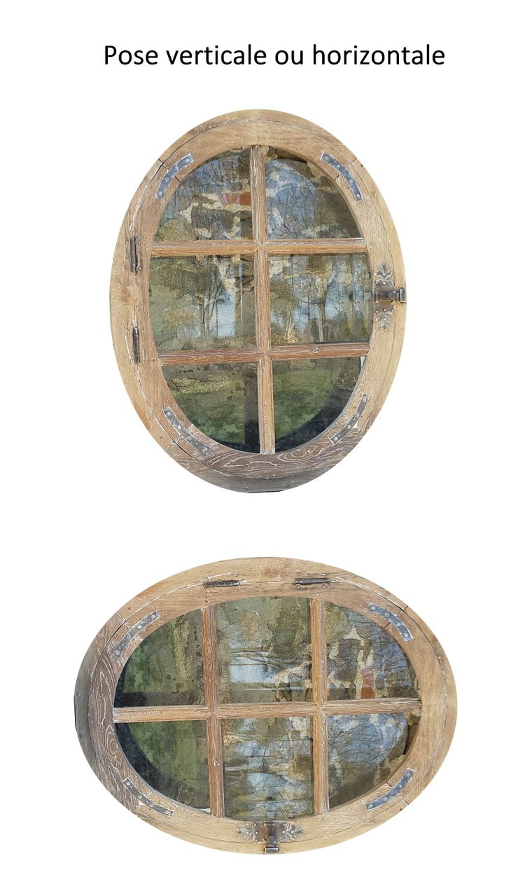 Grand Oeil De Boeuf Ovale En Chêne d'époque XVIIIème Ouvrant Porte Fenêtre Ancienne Boiserie
