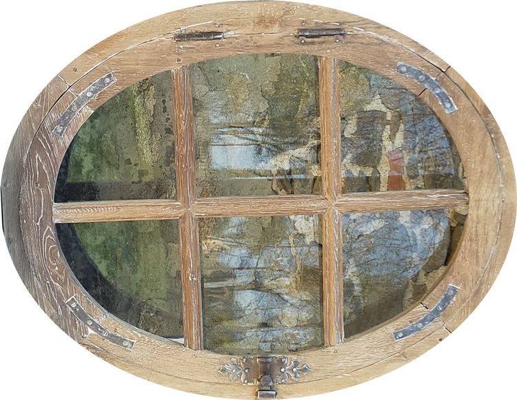 Grand Oeil De Boeuf Ovale En Chêne d'époque XVIIIème Ouvrant Porte Fenêtre Ancienne Boiserie
