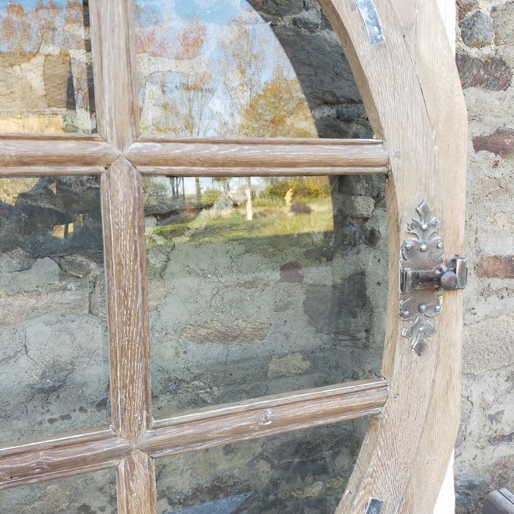 Grand Oeil De Boeuf Ovale En Chêne d'époque XVIIIème Ouvrant Porte Fenêtre Ancienne Boiserie