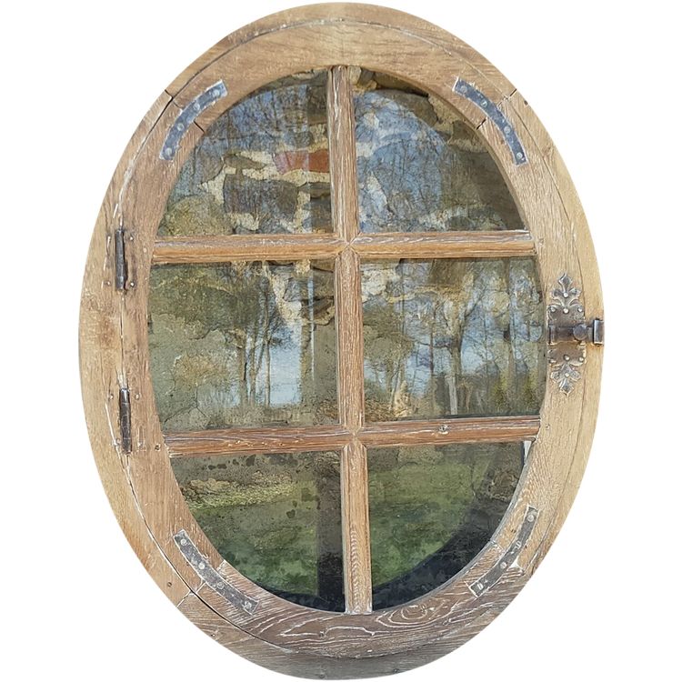 Grand Oeil De Boeuf Ovale En Chêne d'époque XVIIIème Ouvrant Porte Fenêtre Ancienne Boiserie