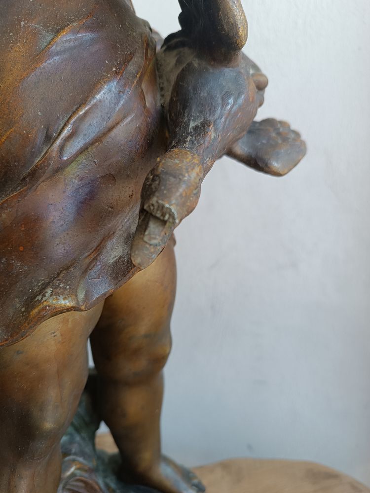 Auguste MOREAU Scultura Spelter "Il bambino con l'anatra" Medaglia d'oro