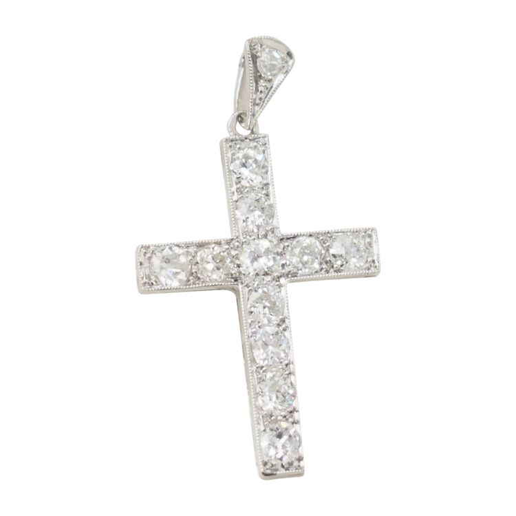 Pendentif croix en platine et diamants