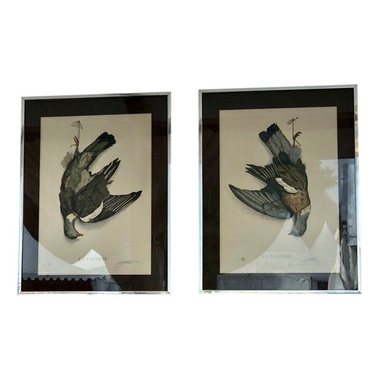 Pair Of Wood-pigeon Lithographs, Signed Jérôme Trolliet And Dated 1972