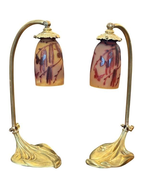 Paul Nicolas Paire de Lampes de Table Art Nouveau "Papillons"