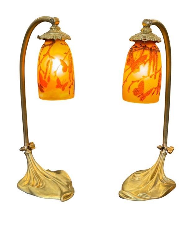 Paul Nicolas Paire de Lampes de Table Art Nouveau "Papillons"