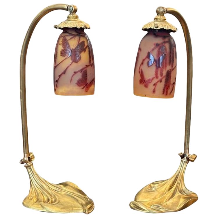 Paul Nicolas Paire de Lampes de Table Art Nouveau "Papillons"
