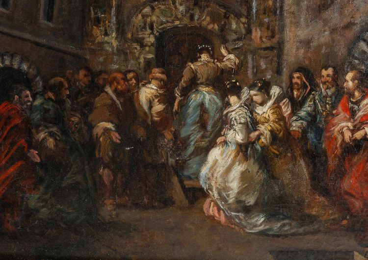 Eugène Isabey (1803-1886) : Les Fiançailles , Huile sur Toile, Vers 1830