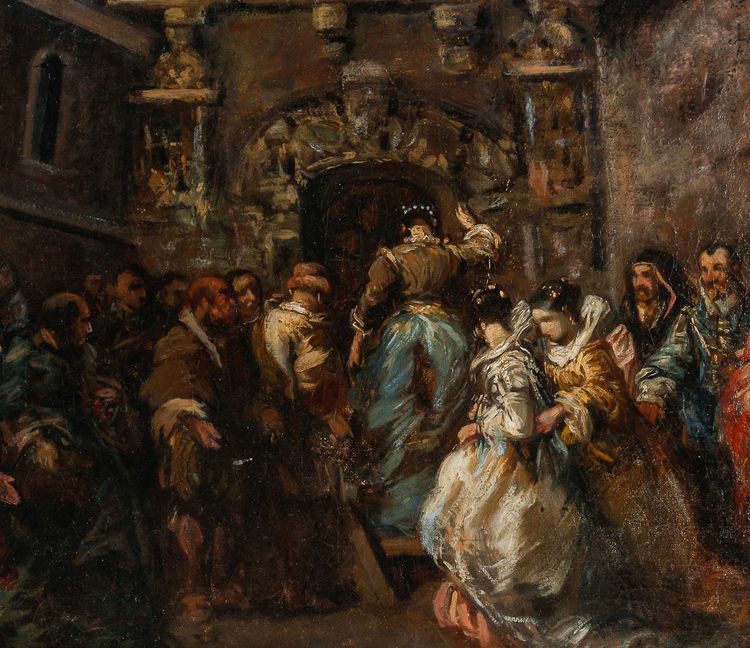 Eugène Isabey (1803-1886) : Les Fiançailles , Huile sur Toile, Vers 1830