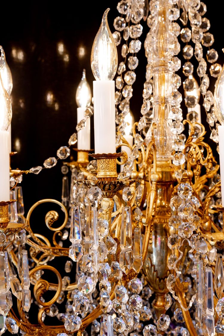 Louis XVI Style Chandelier in Gilt Bronze and Cut Crystal, Signed Portieux