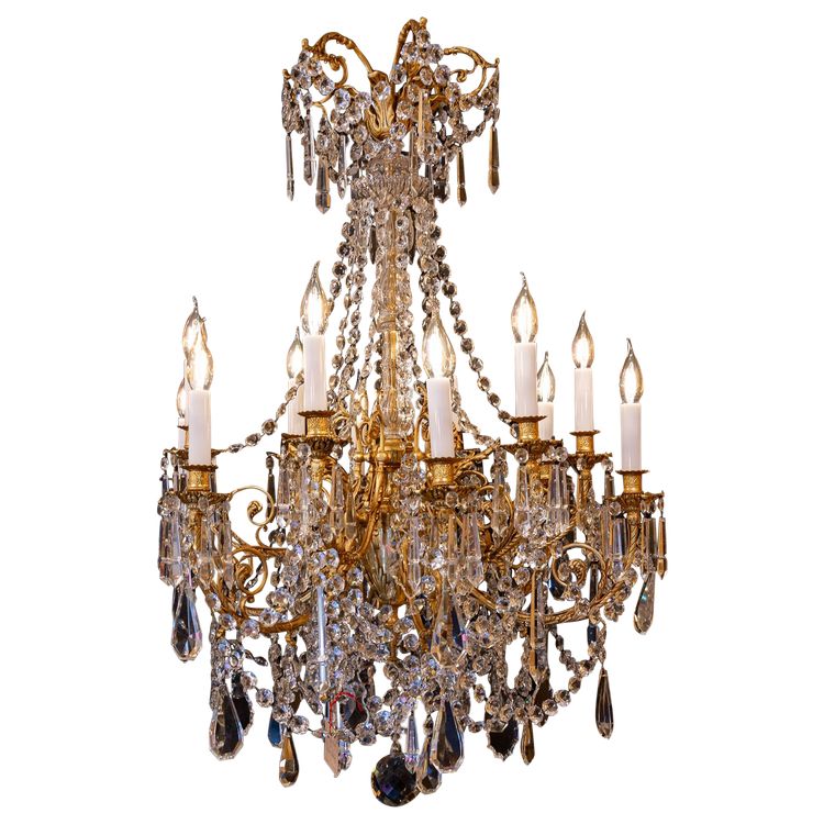 Louis XVI Style Chandelier in Gilt Bronze and Cut Crystal, Signed Portieux