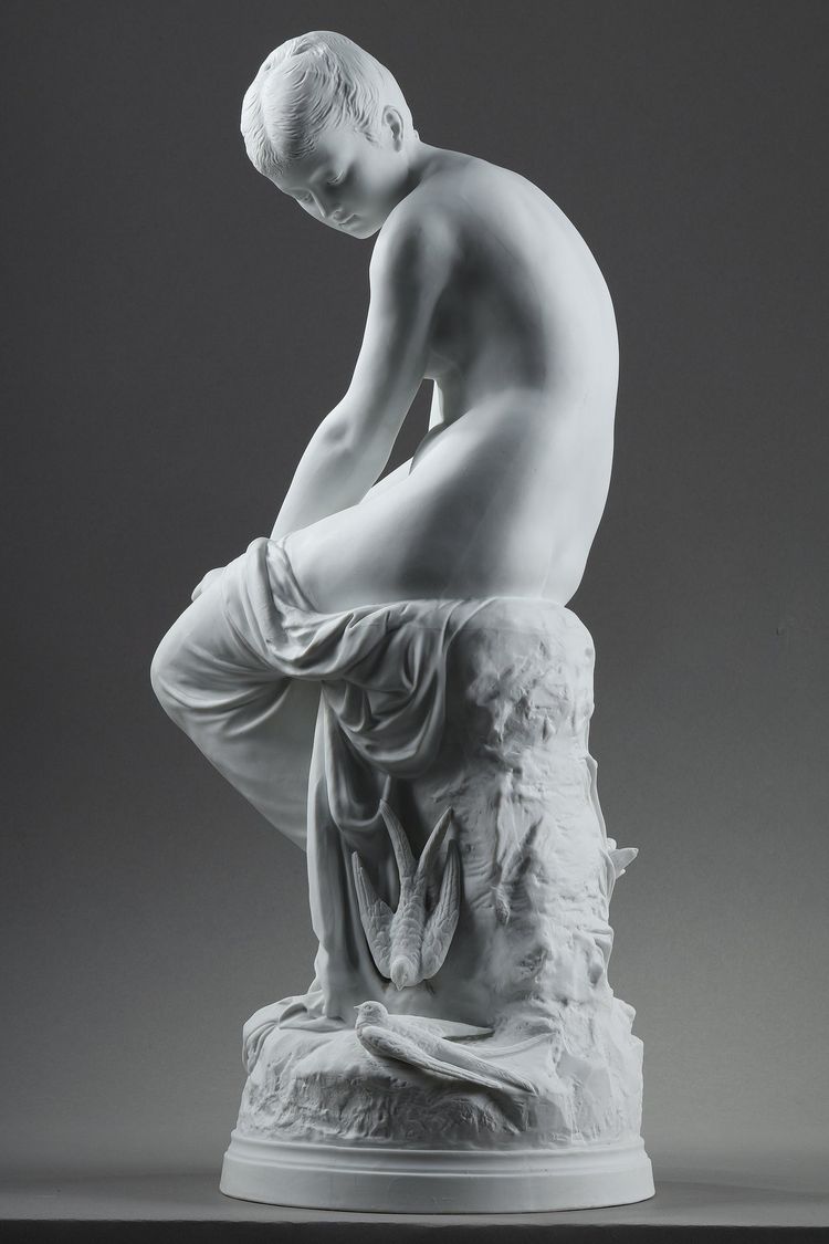 BISCUIT, "BATHER WITH SWALLOWS" BY AUGUSTE JOSEPH PEIFFER (1832 CA. 1886)