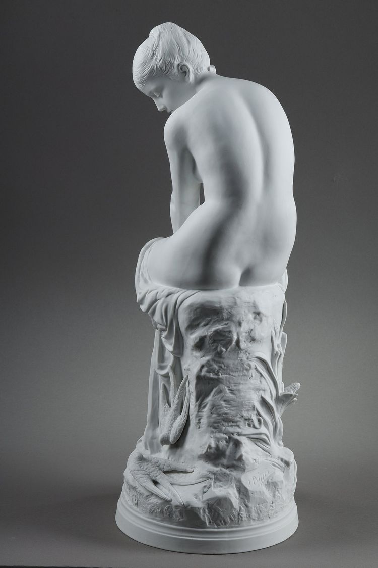 BISCUIT, "BATHER WITH SWALLOWS" BY AUGUSTE JOSEPH PEIFFER (1832 CA. 1886)