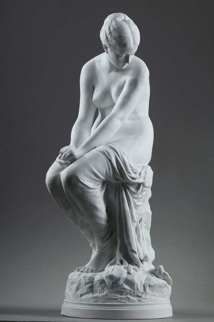 BISCUIT, "BATHER WITH SWALLOWS" BY AUGUSTE JOSEPH PEIFFER (1832 CA. 1886)