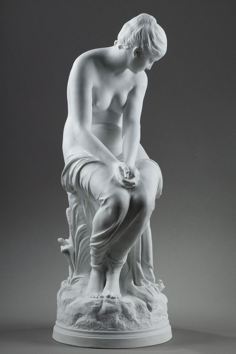 BISCUIT, "BATHER WITH SWALLOWS" BY AUGUSTE JOSEPH PEIFFER (1832 CA. 1886)