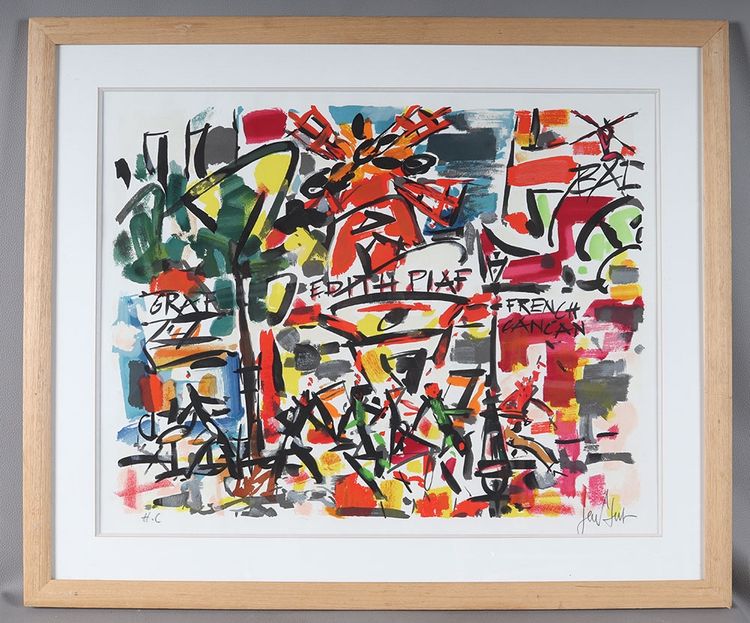 Große Lithographie signiert Gen PAUL (mit Bleistift), Edith PIAF, French Cancan