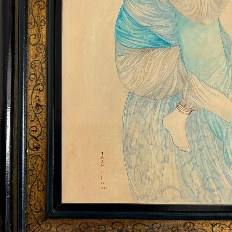 Silk painting Maternity 1970 by Tran-Long 20th century