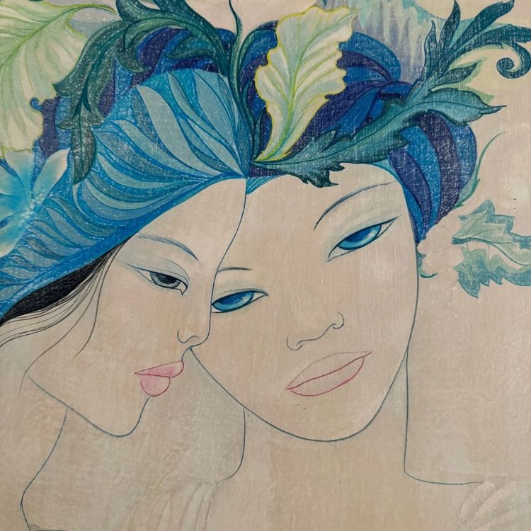 Silk painting Maternity 1970 by Tran-Long 20th century
