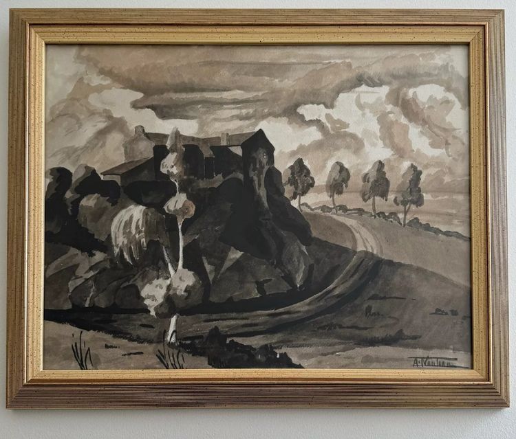 Watercolor on paper André-Charles Nauleau landscape with path 20th century