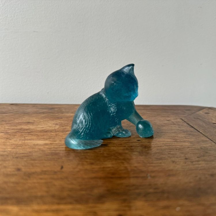 Daum France cat playing with a glass paste ball