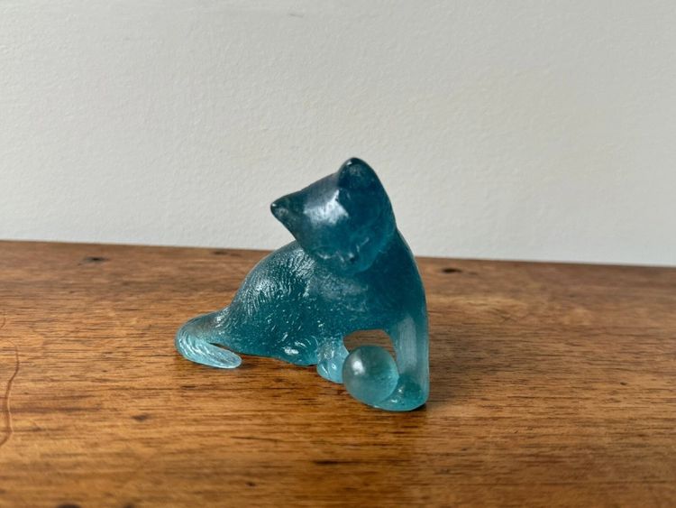 Daum France cat playing with a glass paste ball