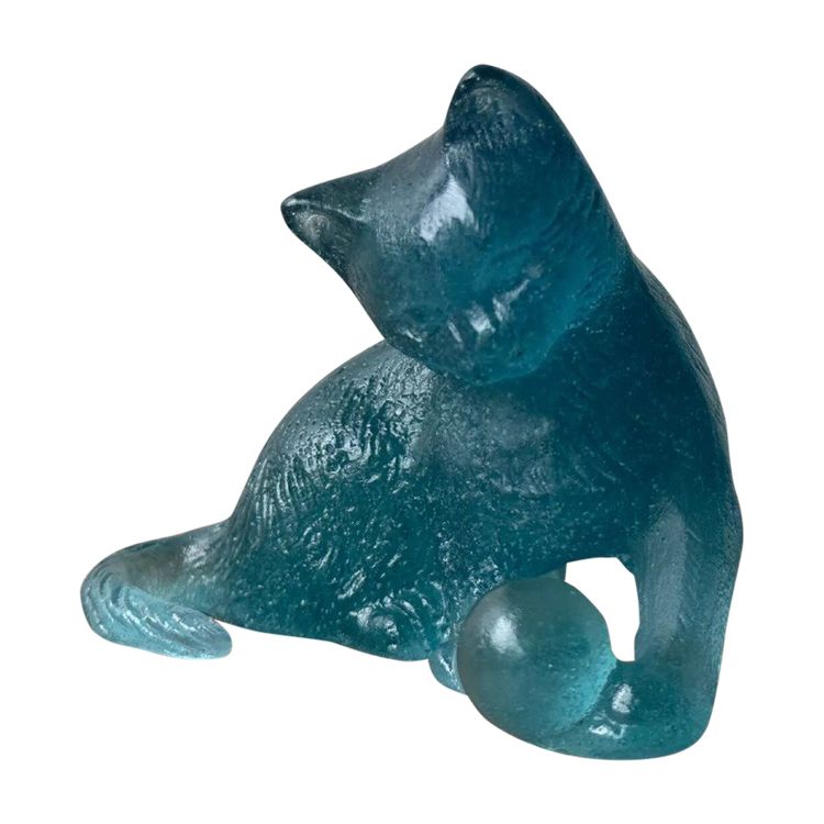 Daum France cat playing with a glass paste ball