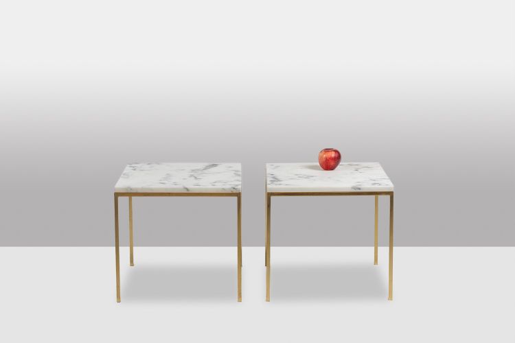 Pair of marble and gilt bronze end tables. 1970s. LS6309409P