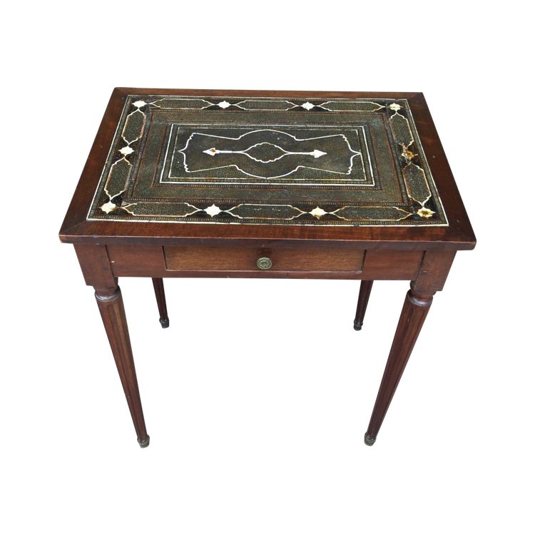 A small Louis XVI mahogany side table with an oriental-style top