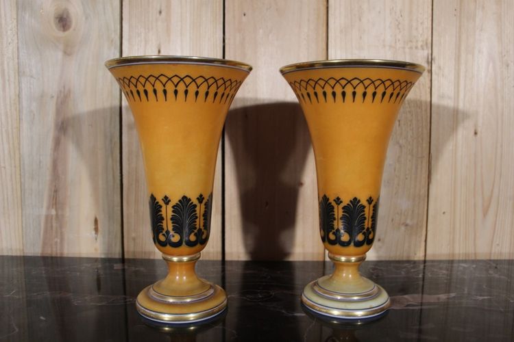 Pair of Charles X Cornet Vases in Baccarat Opaline