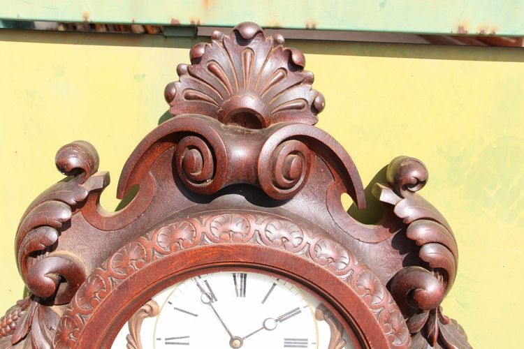 Large Carved Wooden Clock Signed by Paul Mazaroz