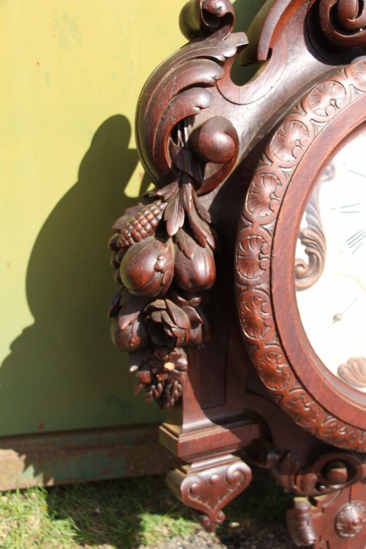 Large Carved Wooden Clock Signed by Paul Mazaroz