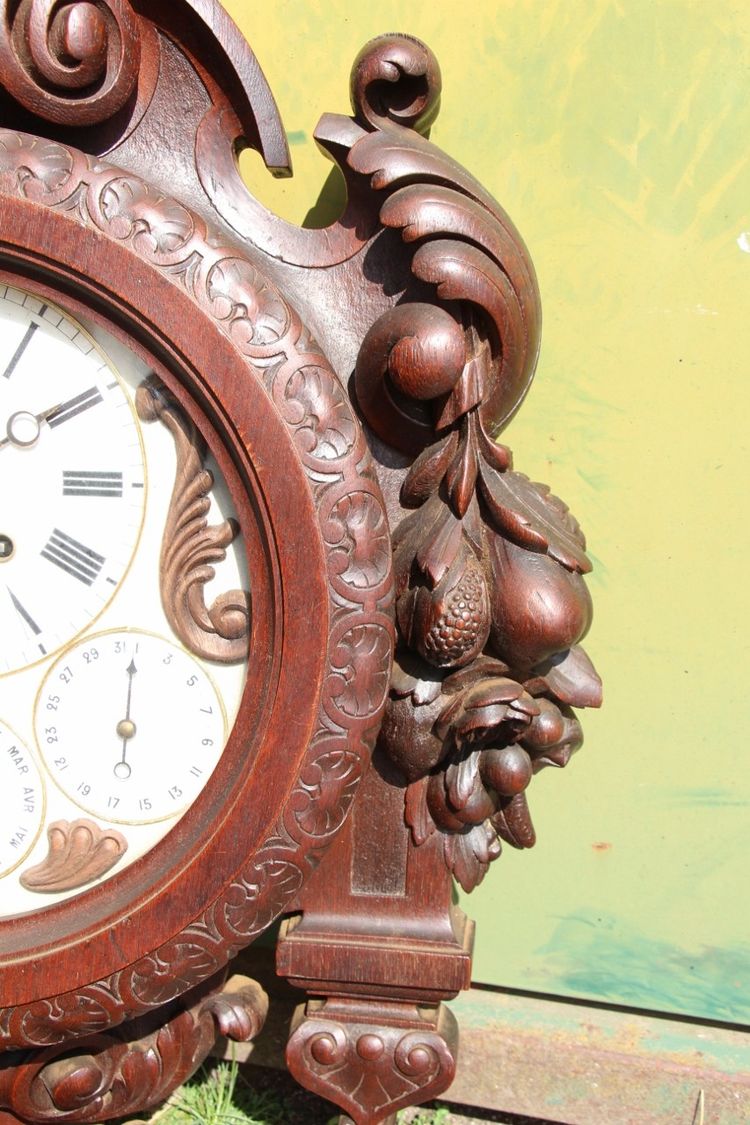 Large Carved Wooden Clock Signed by Paul Mazaroz