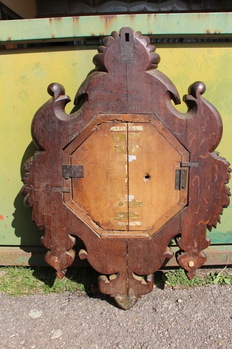 Large Carved Wooden Clock Signed by Paul Mazaroz