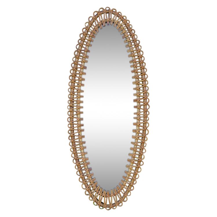 Large Oval Rattan Mirror by Franco Albini. Italy, 1960s
