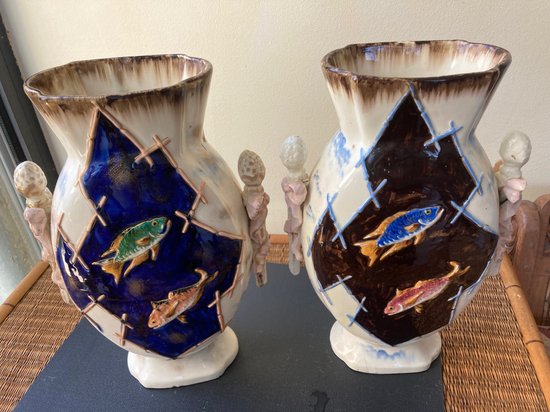Pair of barbotine vases 19th century