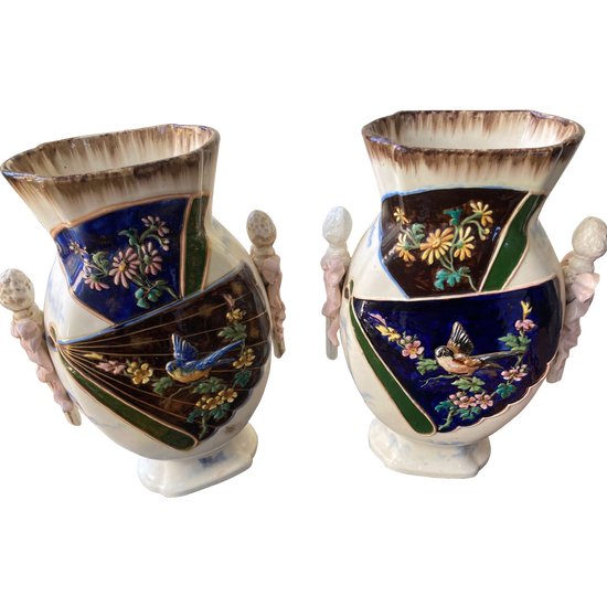 Pair of barbotine vases 19th century