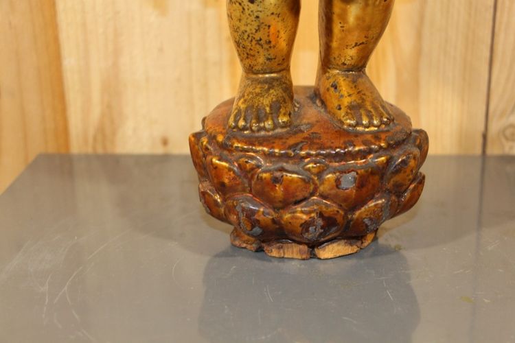Buddha bambino in legno dorato, Cina, Vietnam, fine del XIX secolo