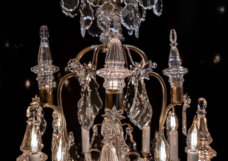 Henri Vian (1860-1905) & Baccarat: Louis XVI style silvered bronze chandelier circa 1890