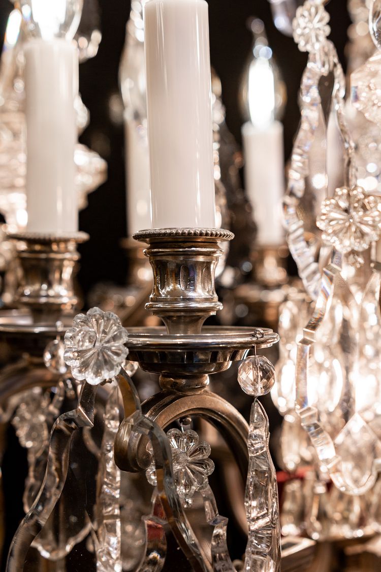Henri Vian (1860-1905) & Baccarat: Louis XVI style silvered bronze chandelier circa 1890