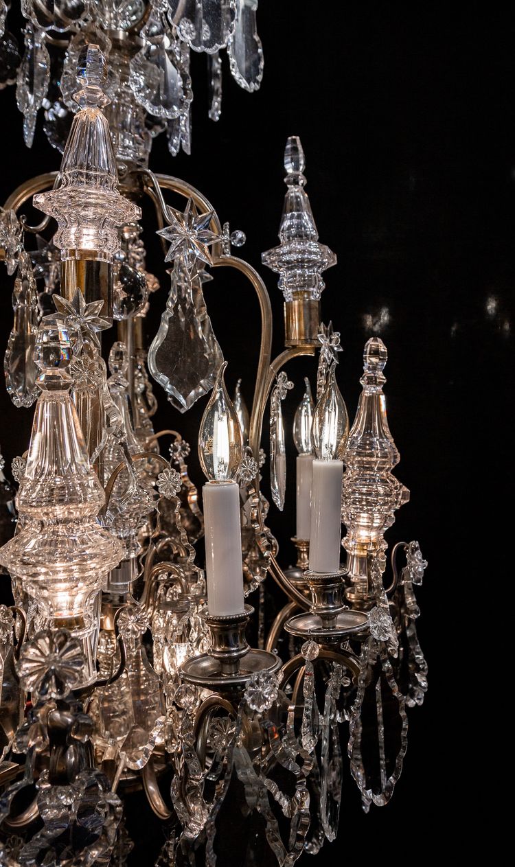 Henri Vian (1860-1905) & Baccarat: Louis XVI style silvered bronze chandelier circa 1890