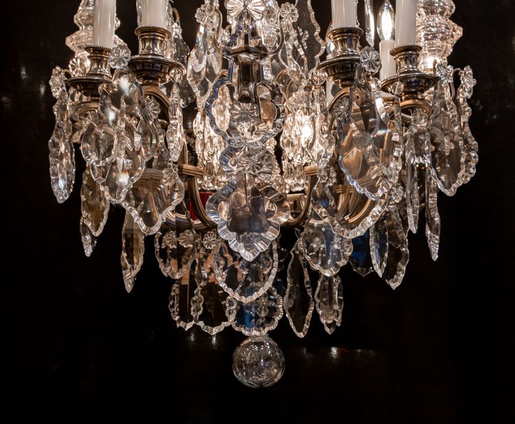 Henri Vian (1860-1905) & Baccarat: Louis XVI style silvered bronze chandelier circa 1890