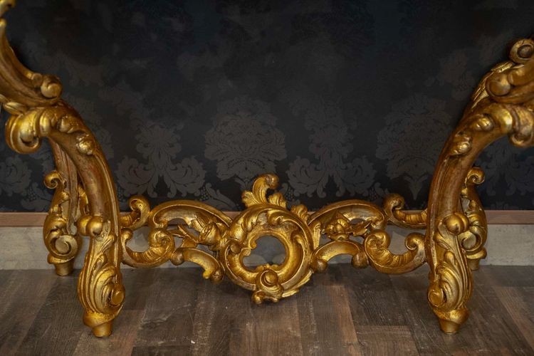 Carved and Gilded Wooden Console with Rocaille Decor, Italy, Late 18th Century