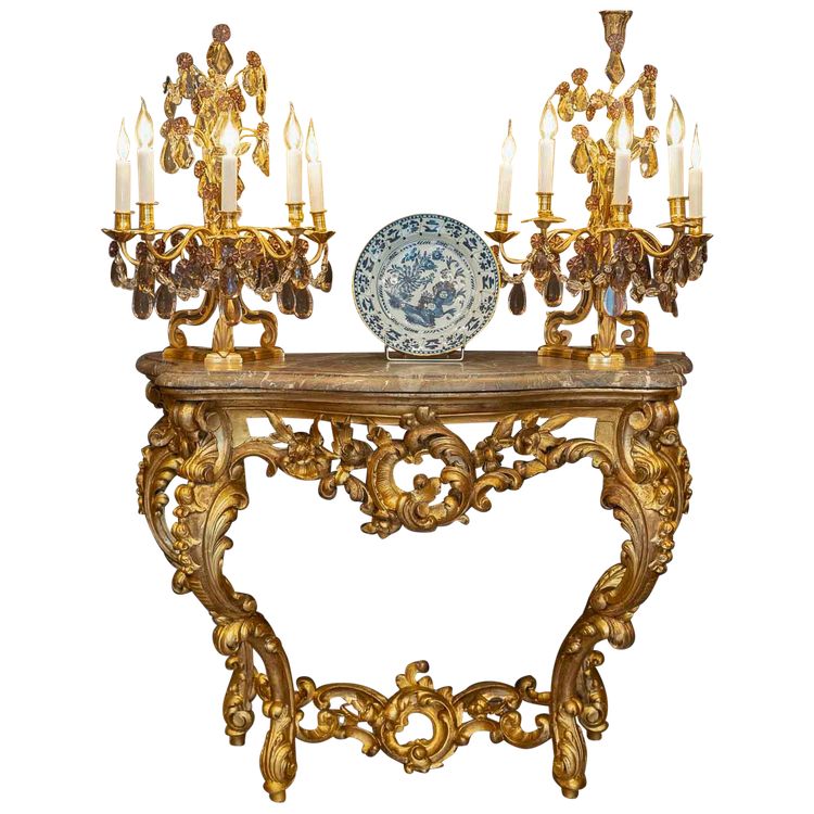 Carved and Gilded Wooden Console with Rocaille Decor, Italy, Late 18th Century