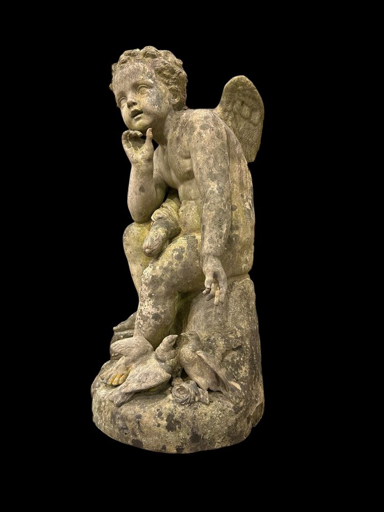 Important Garden Sculpture "Love" in White Terracotta, Late 19th Century H 92 Cm