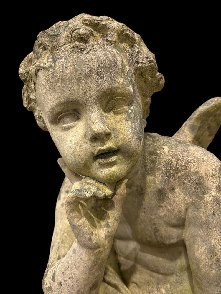 Important Garden Sculpture "Love" in White Terracotta, Late 19th Century H 92 Cm