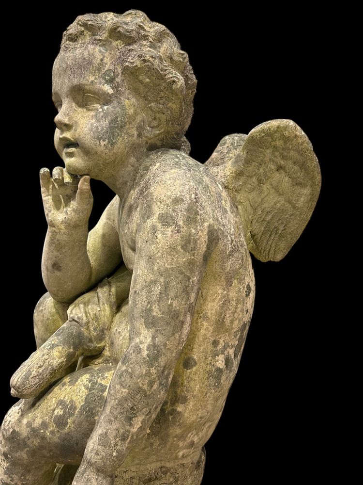 Important Garden Sculpture "Love" in White Terracotta, Late 19th Century H 92 Cm