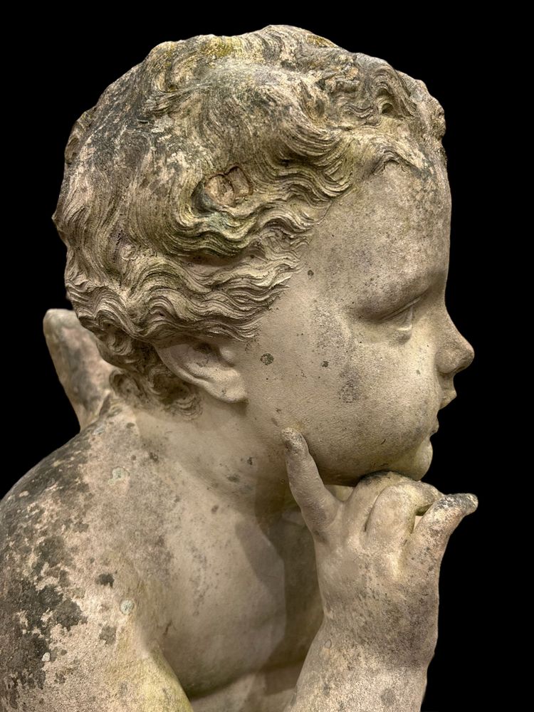 Important Garden Sculpture "Love" in White Terracotta, Late 19th Century H 92 Cm