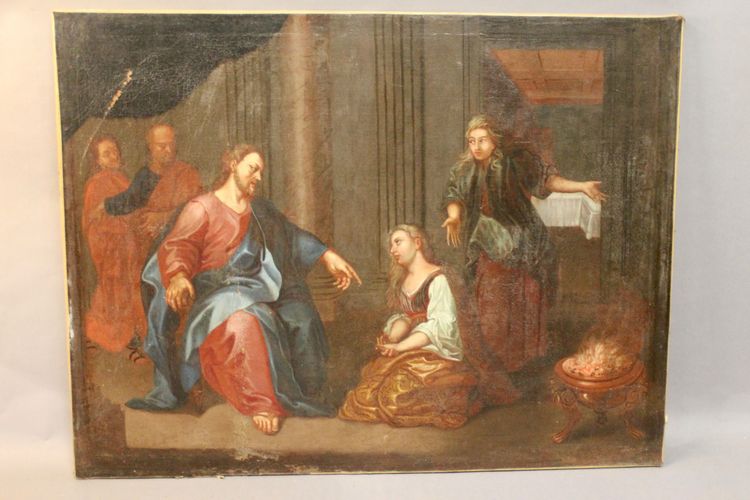 Öl auf Leinwand, 18. Jahrhundert „Christus bei Martha und Maria“ 