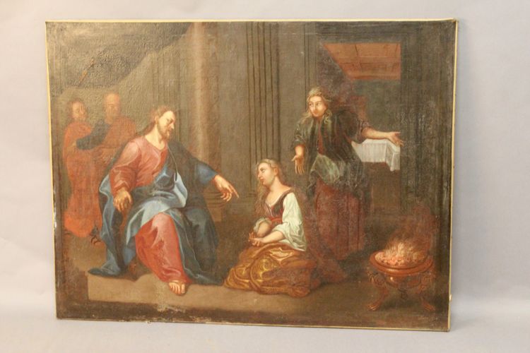 Öl auf Leinwand, 18. Jahrhundert „Christus bei Martha und Maria“ 