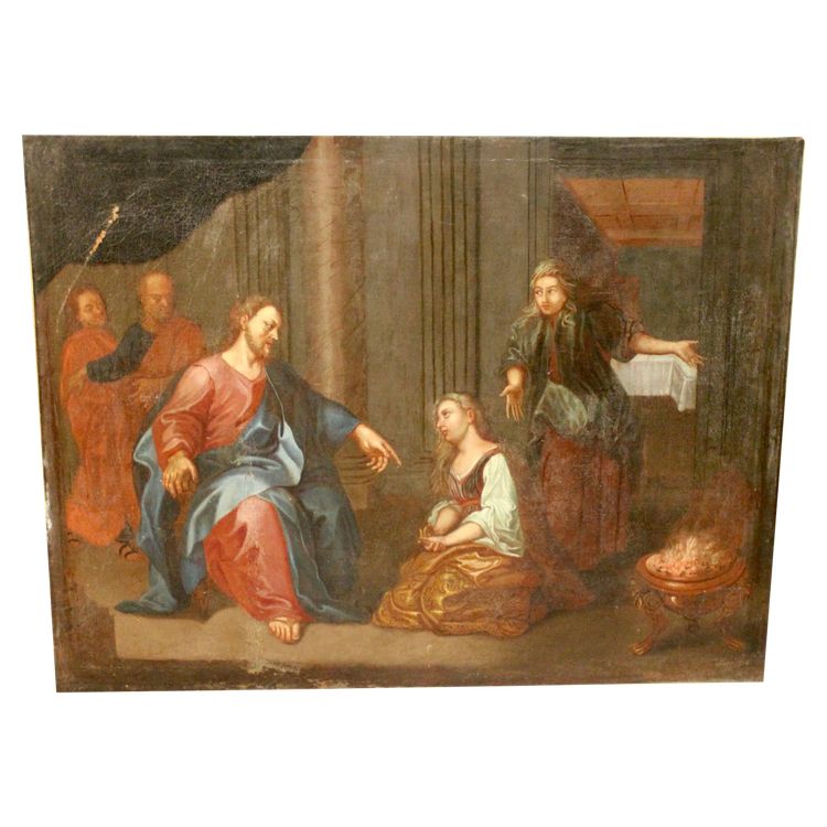 Öl auf Leinwand, 18. Jahrhundert „Christus bei Martha und Maria“ 