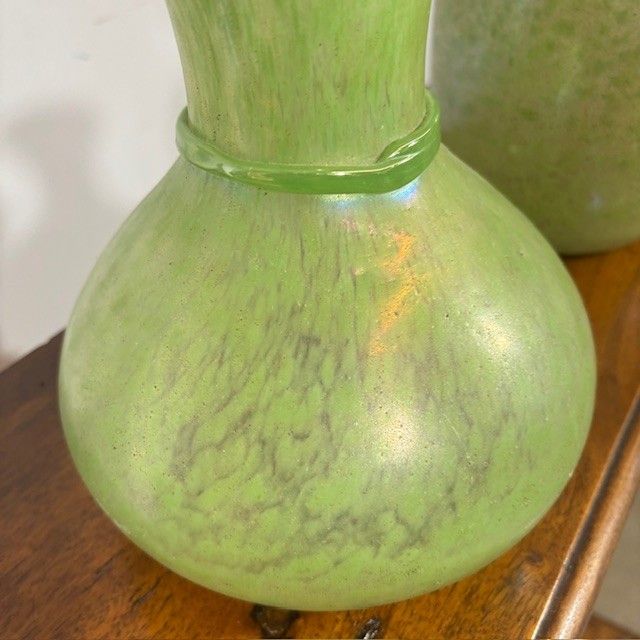 Pair of Fratelli Toso vases from the 60s Murano glass with metallic luster. H 29 – H 22